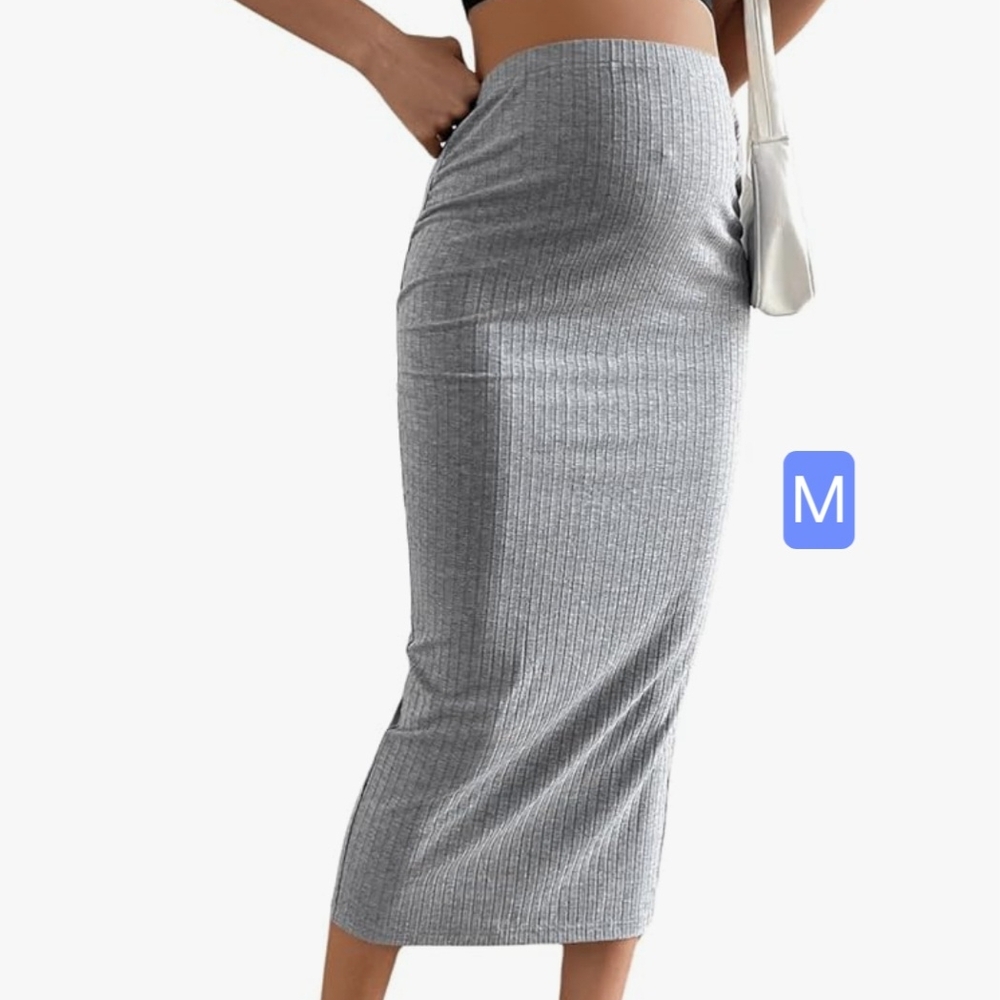 Maternity Gray Ribbed Midi Skirt